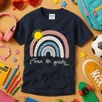 4Th Grade Of Team PreK Squad Crew Teacher Rainbow Kids T-Shirt thumb 3