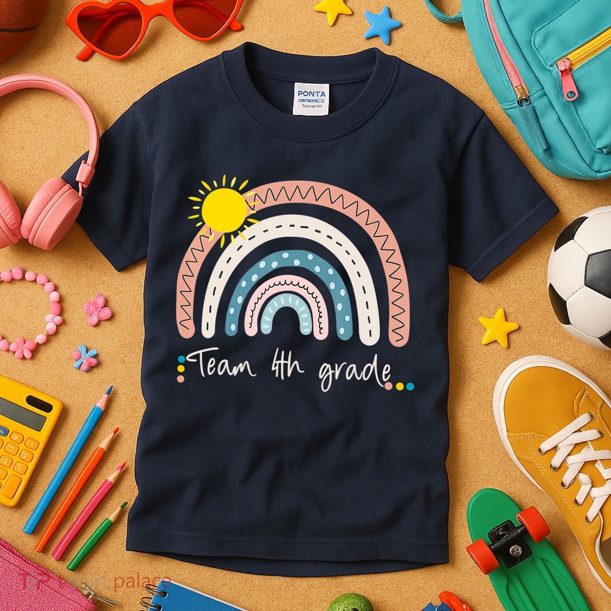 4Th Grade Of Team PreK Squad Crew Teacher Rainbow Kids T-Shirt