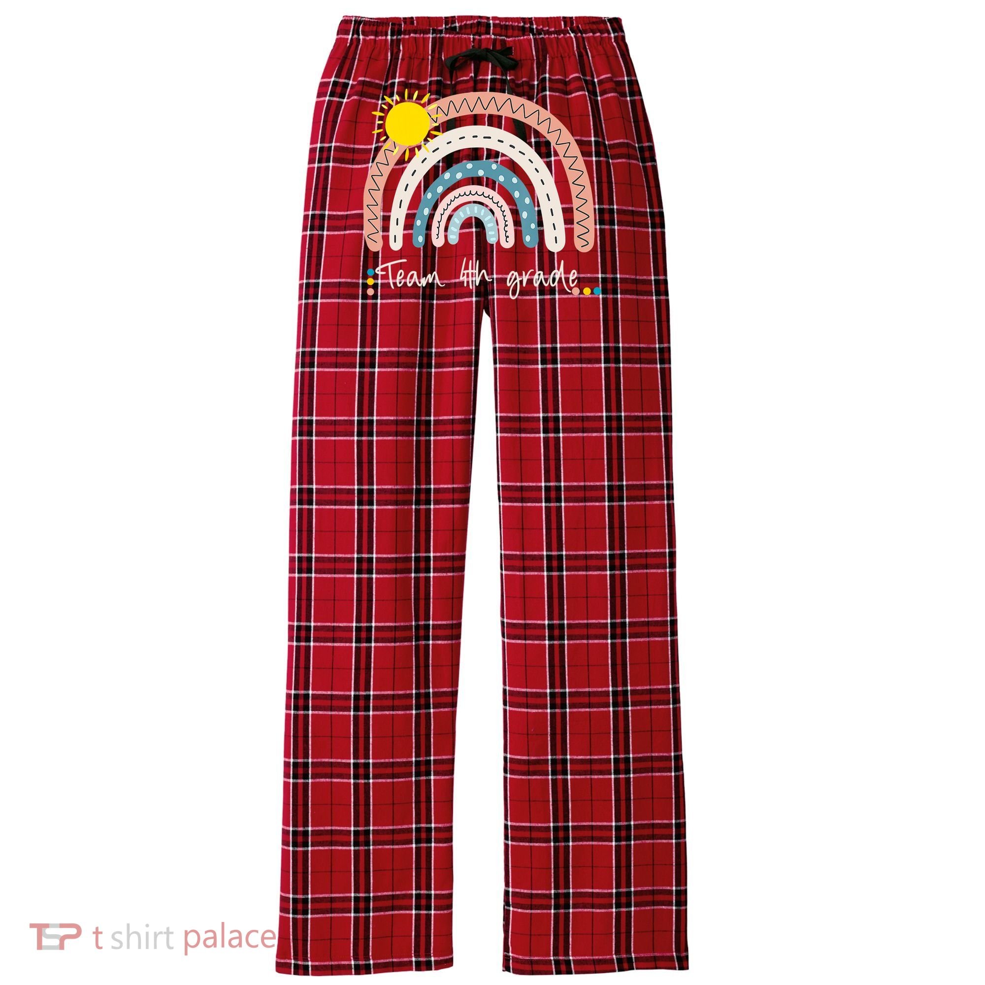 4Th Grade Of Team PreK Squad Crew Teacher Rainbow Women's Flannel Plaid Pajama Pants