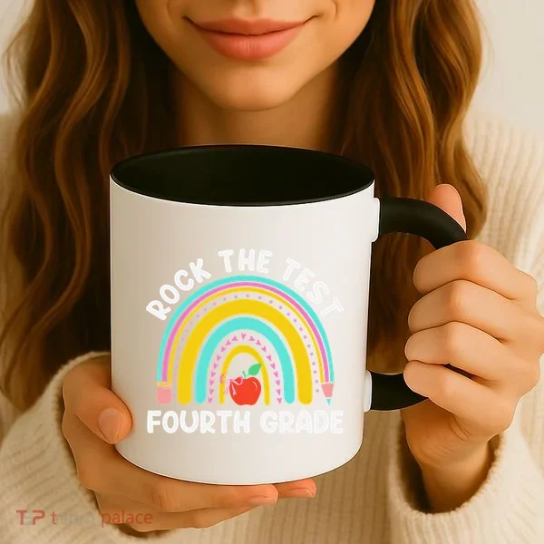 4th Grade Teacher Rock The Test Day Fourth Grade Testing Coffee Mug