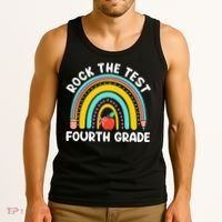 4th Grade Teacher Rock The Test Day Fourth Grade Testing Tank Top thumb 3