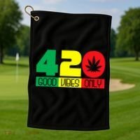 420 Good Vibes Only Rasta Reggae Marijuana Weed Cannabis Golf Towel thumb 1