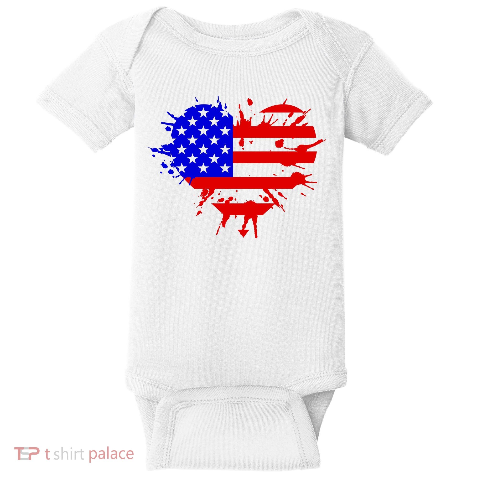 4th Of July USA Heart Baby Bodysuit