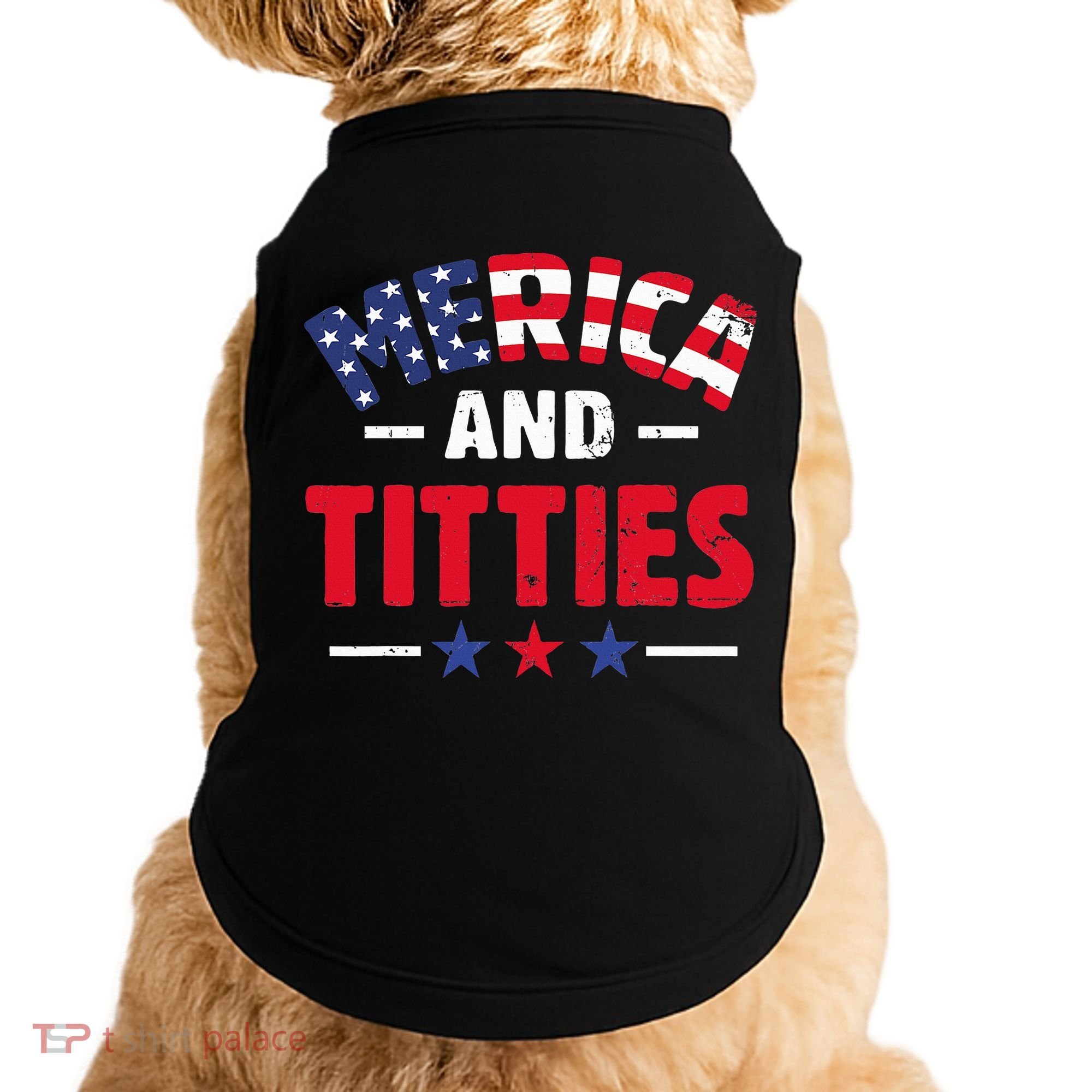 4th of July Merica and Titties Funny Doggie Tank