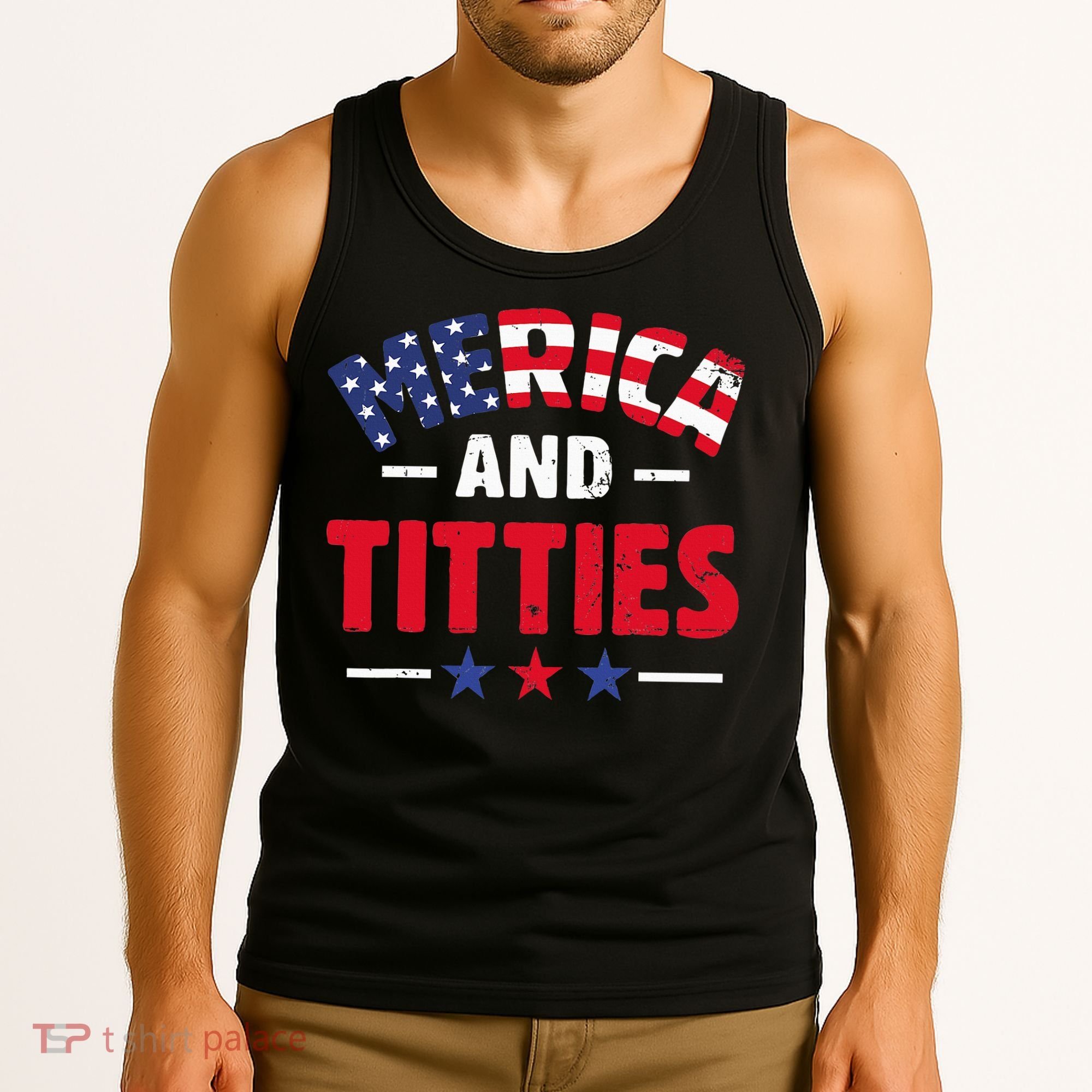 4th of July Merica and Titties Funny Tank Top