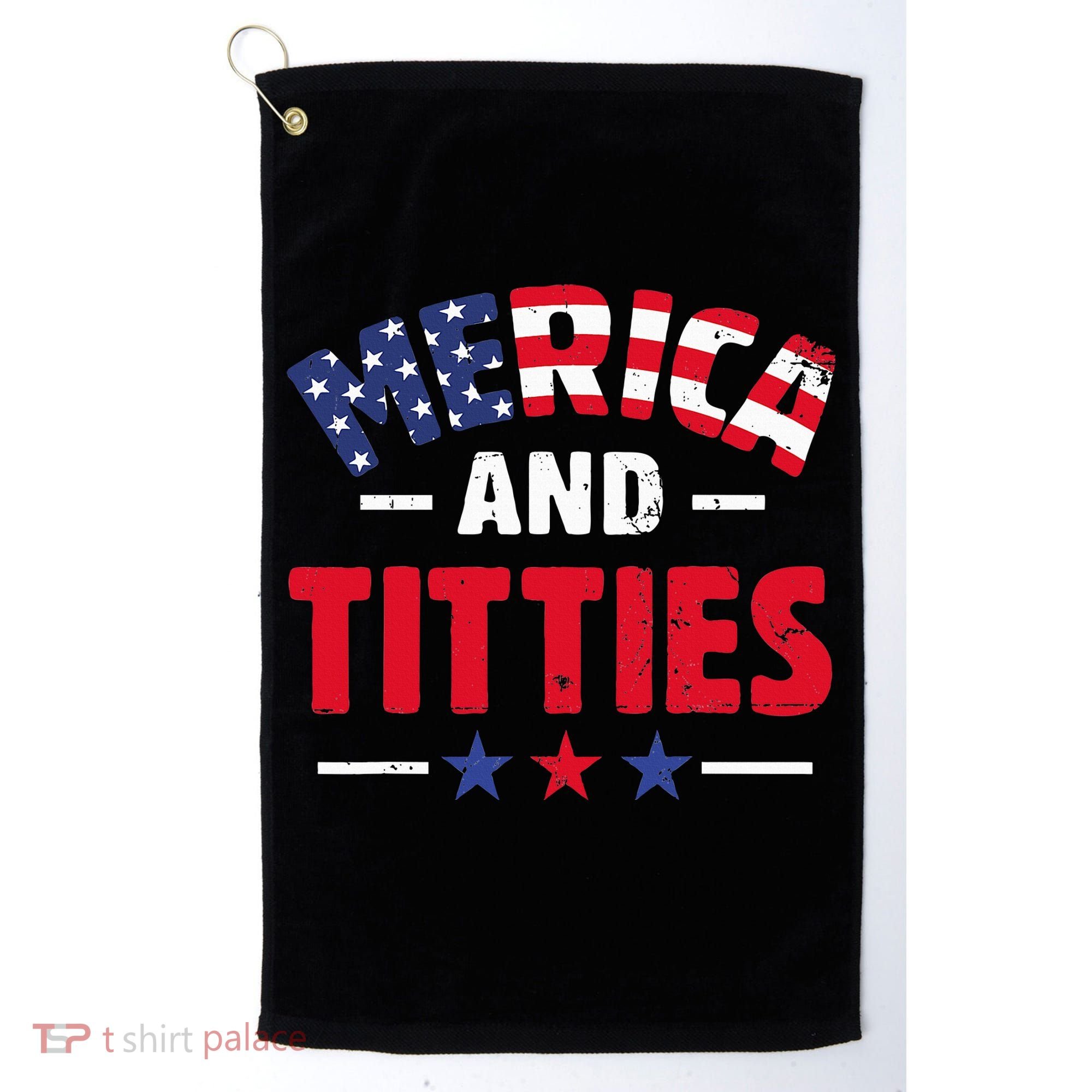 4th of July Merica and Titties Funny Golf Towel