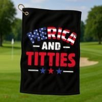4th of July Merica and Titties Funny Golf Towel thumb 1