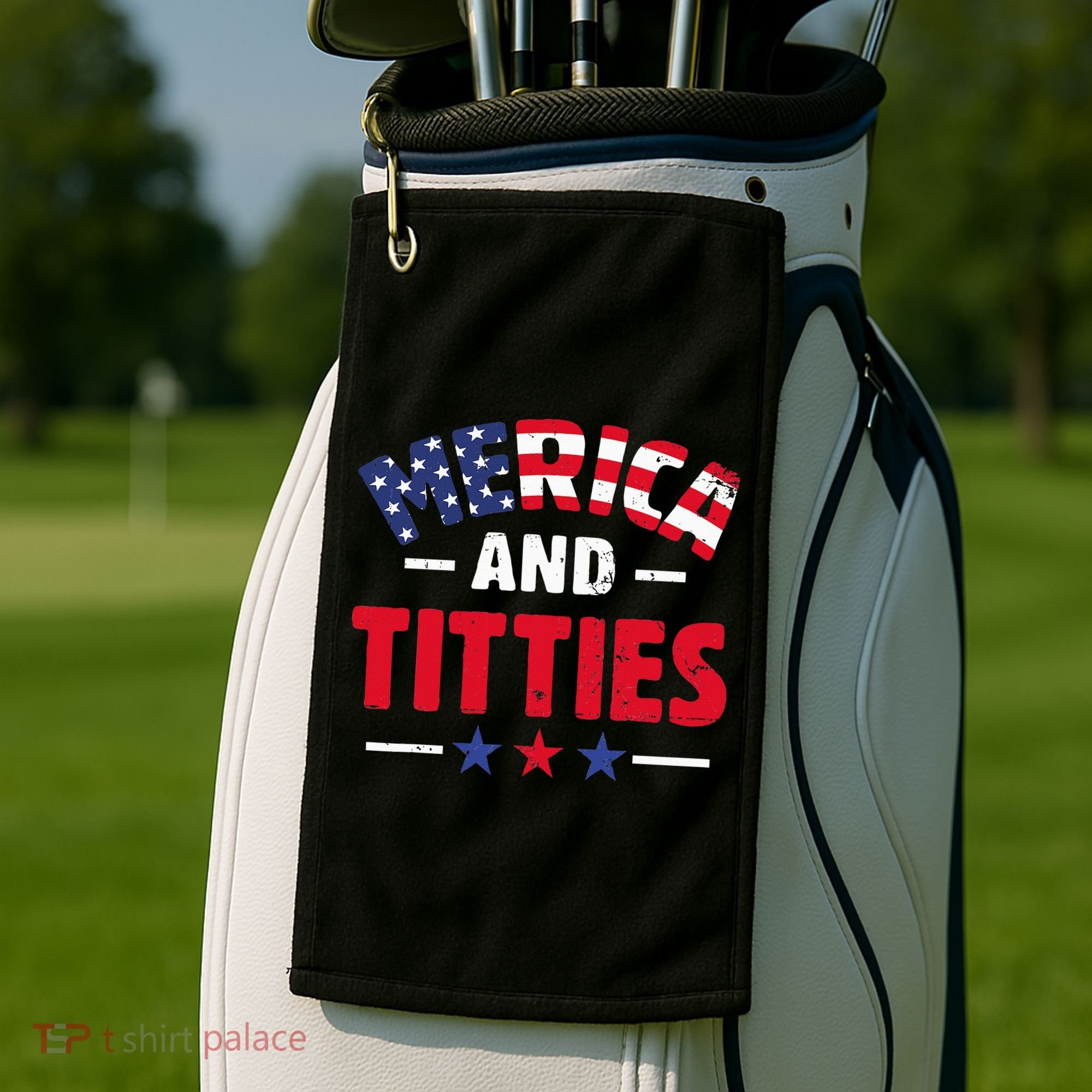 4th of July Merica and Titties Funny Golf Towel