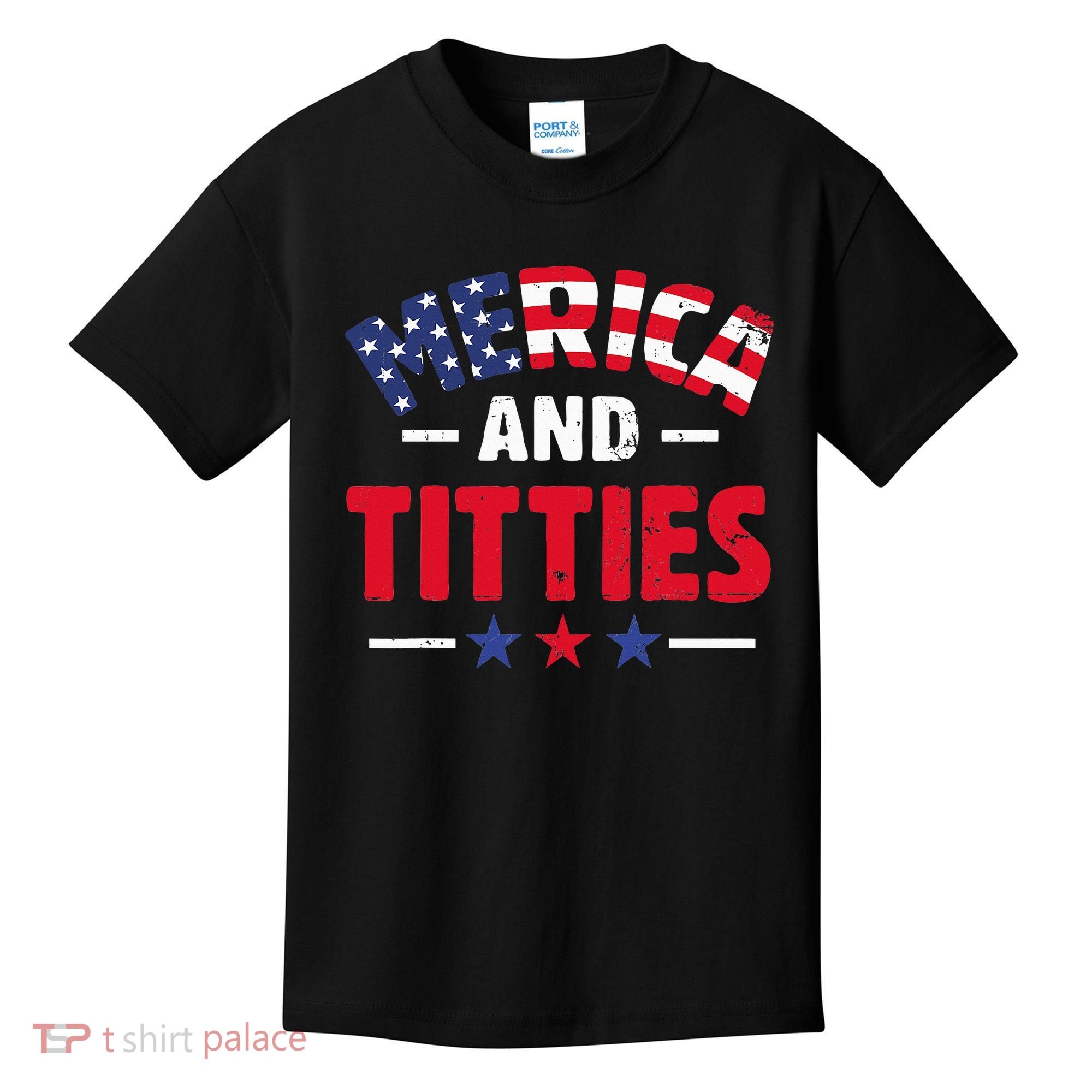 4th of July Merica and Titties Funny Kids T-Shirt