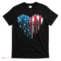 4th Of July Dog Paw Heart American Flag T-Shirt thumb 0
