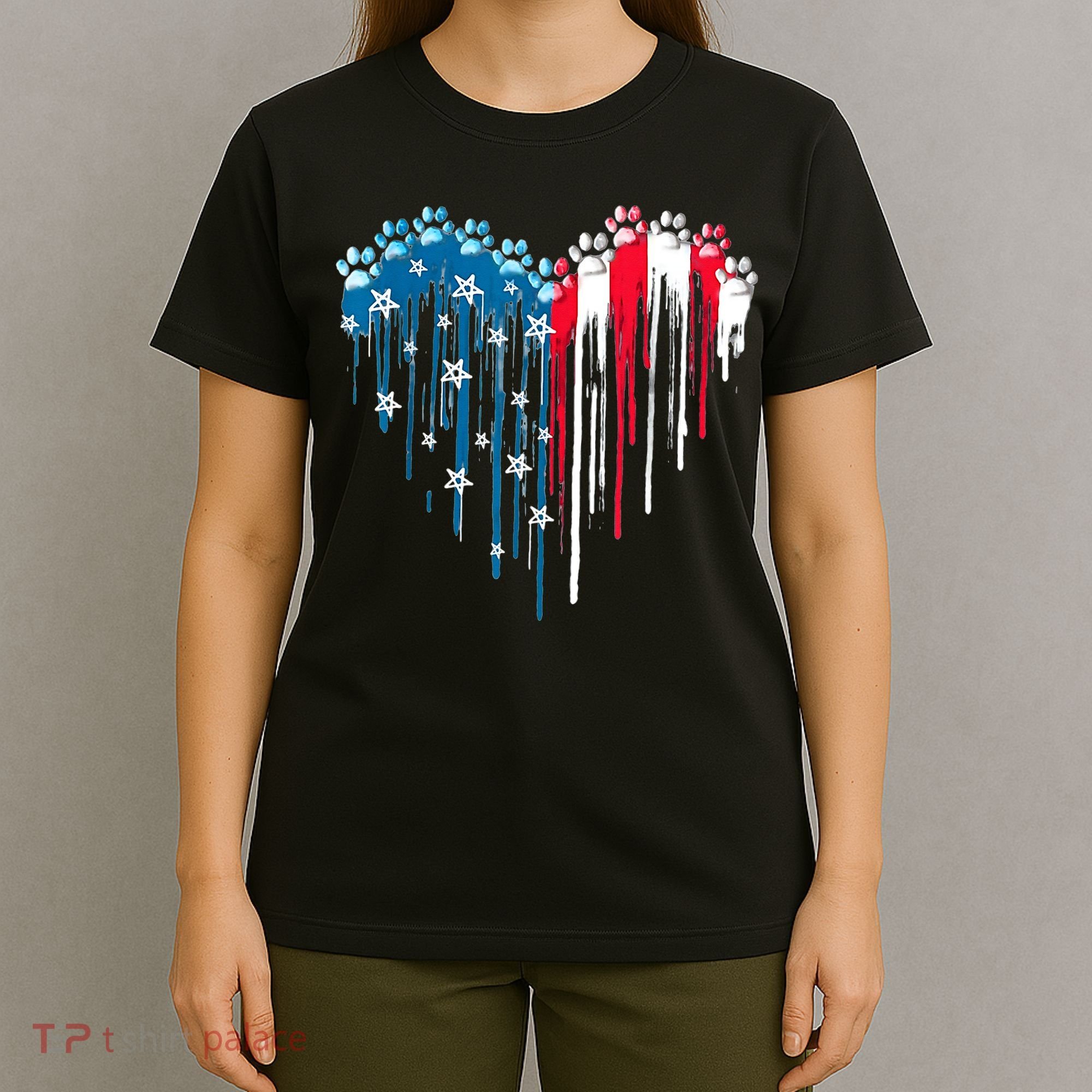 4th Of July Dog Paw Heart American Flag T-Shirt
