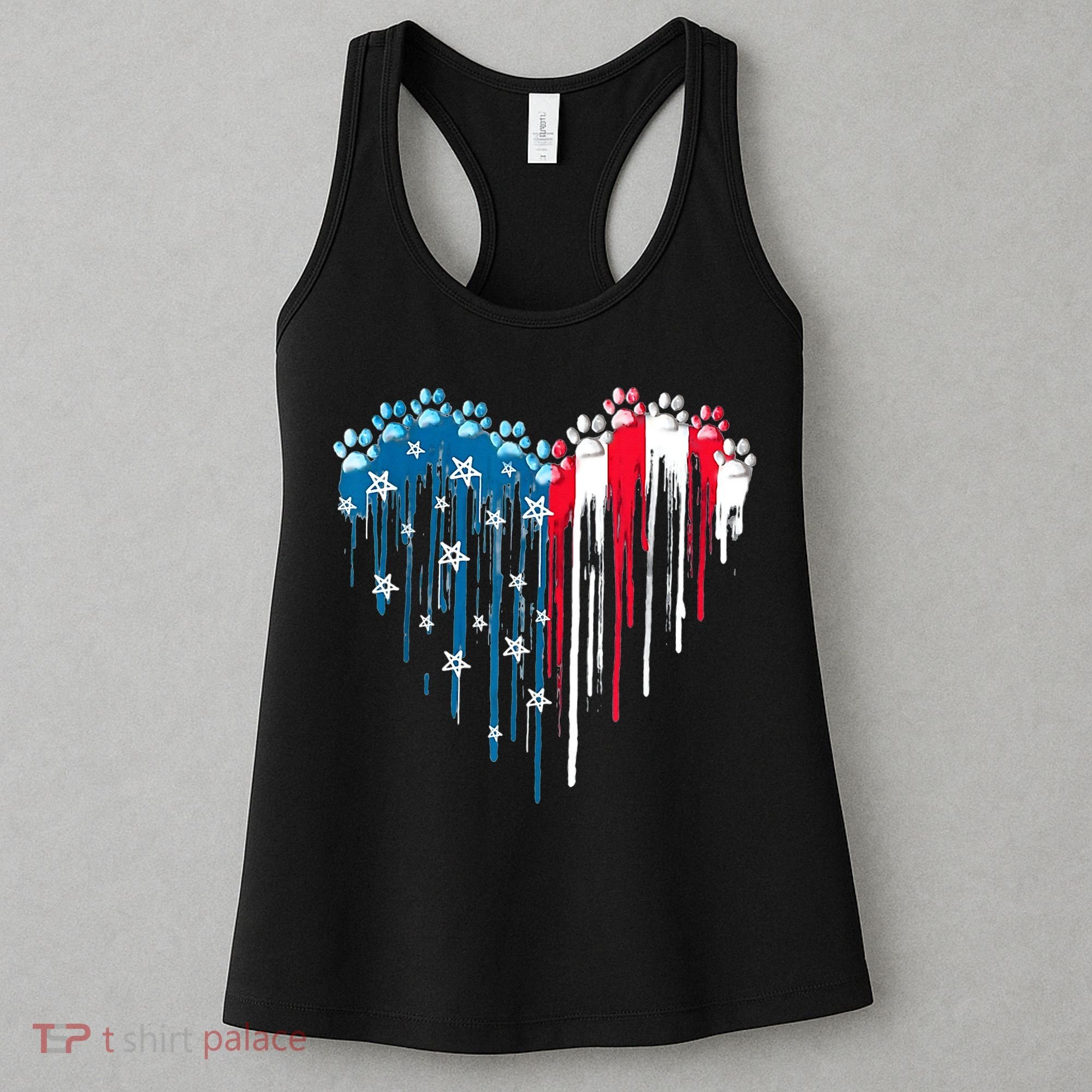 4th Of July Dog Paw Heart American Flag Women's Tank Top