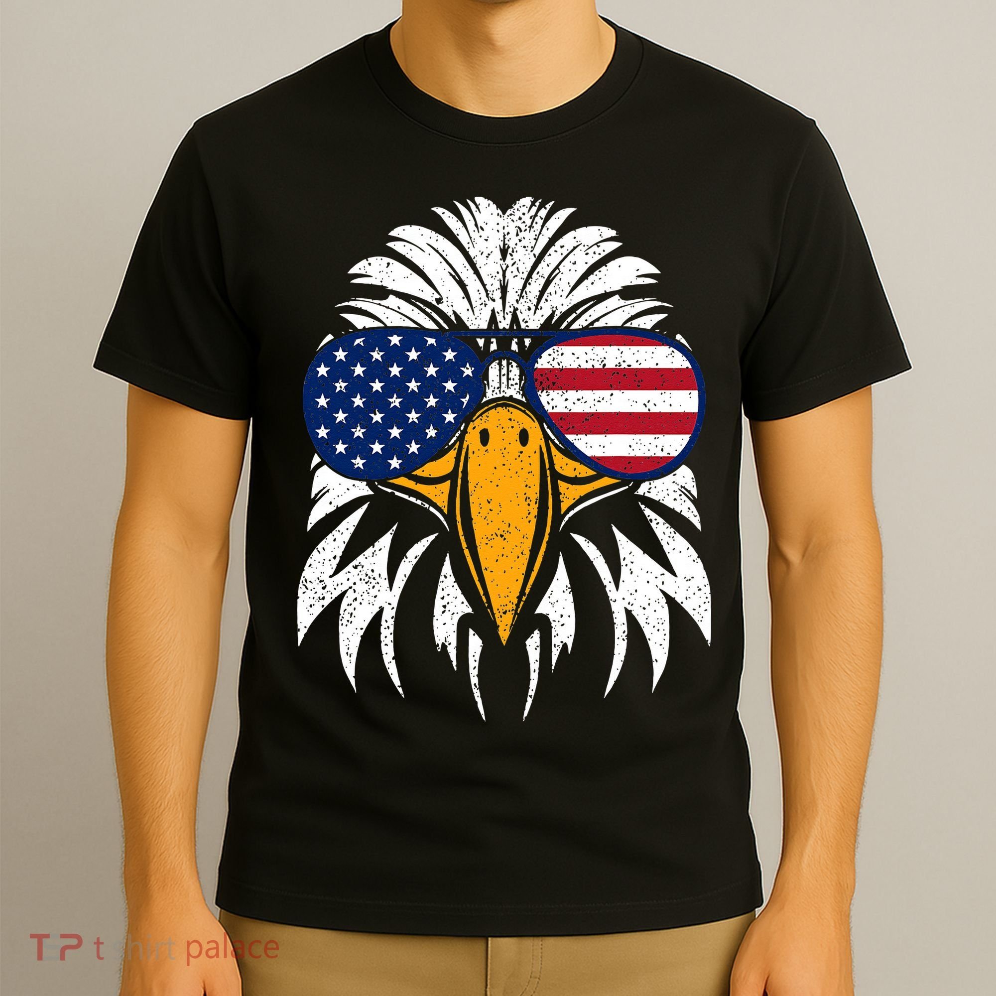 4th of July Bald Eagle Patriotic American Flag Glasses T-Shirt