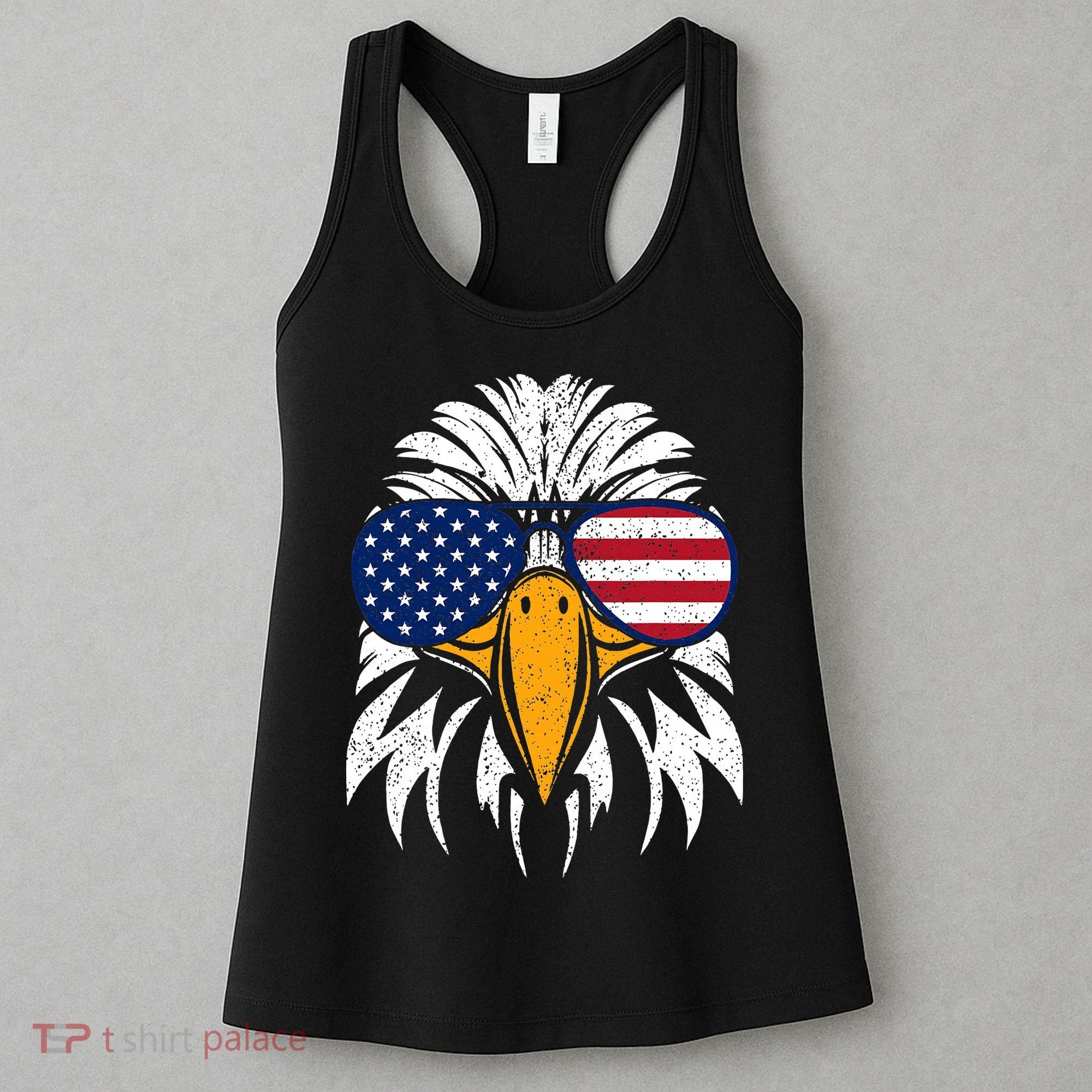 4th of July Bald Eagle Patriotic American Flag Glasses Women's Tank Top