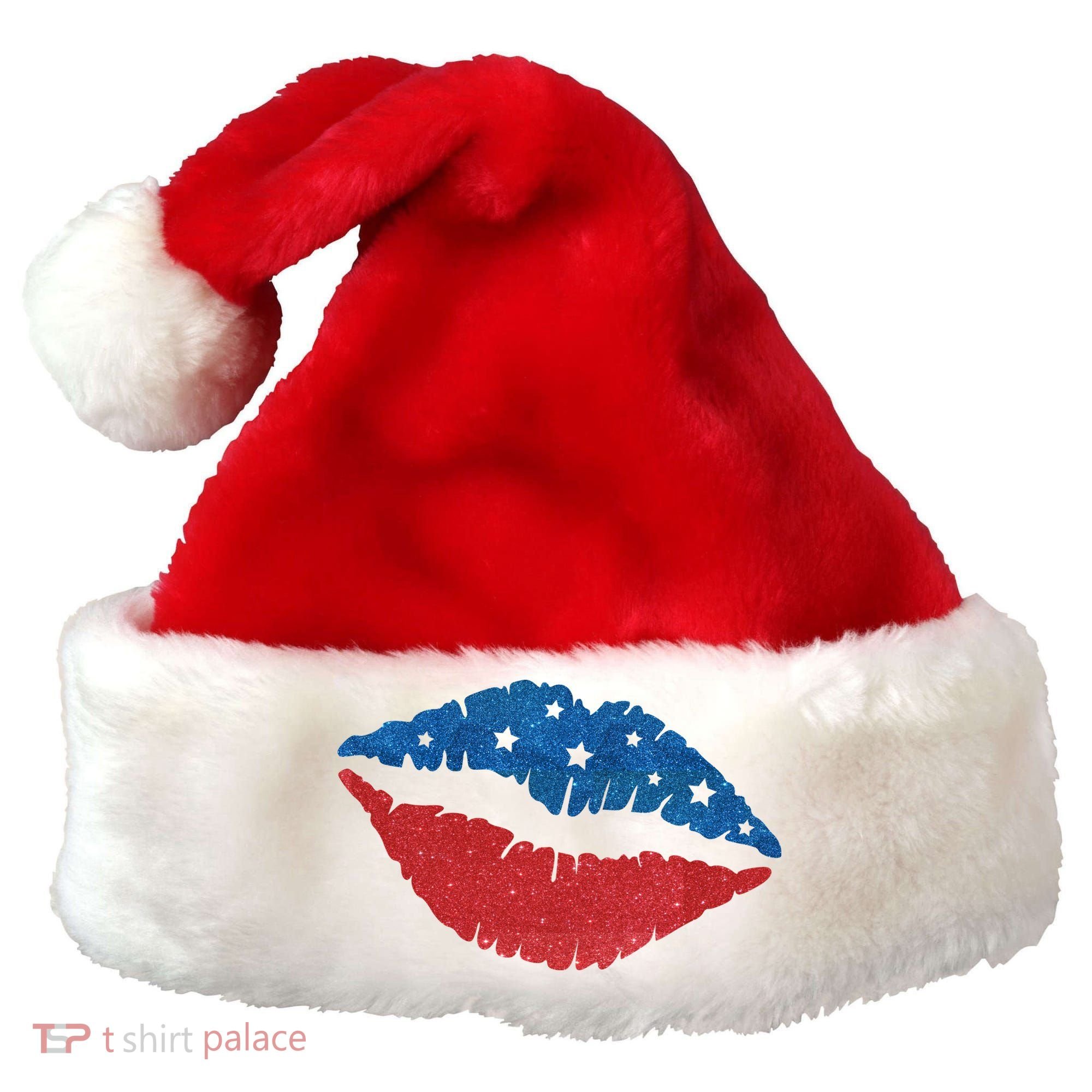 4th Of July Lips Celebration Santa Hat
