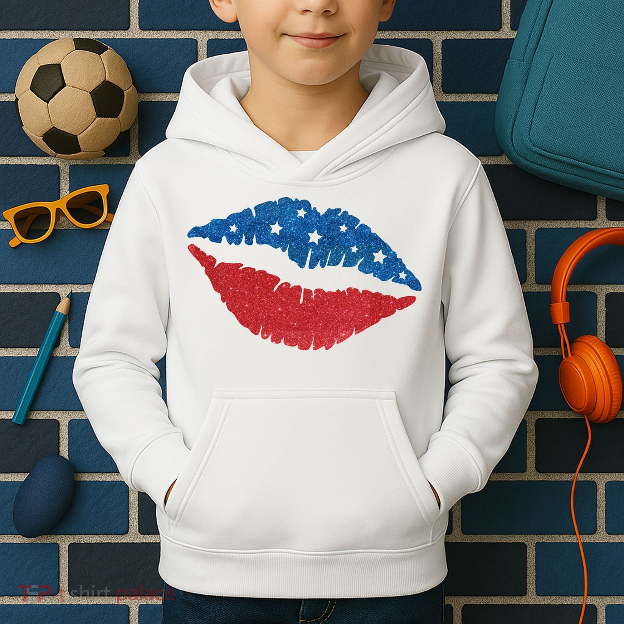 4th Of July Lips Celebration Kids Hoodie