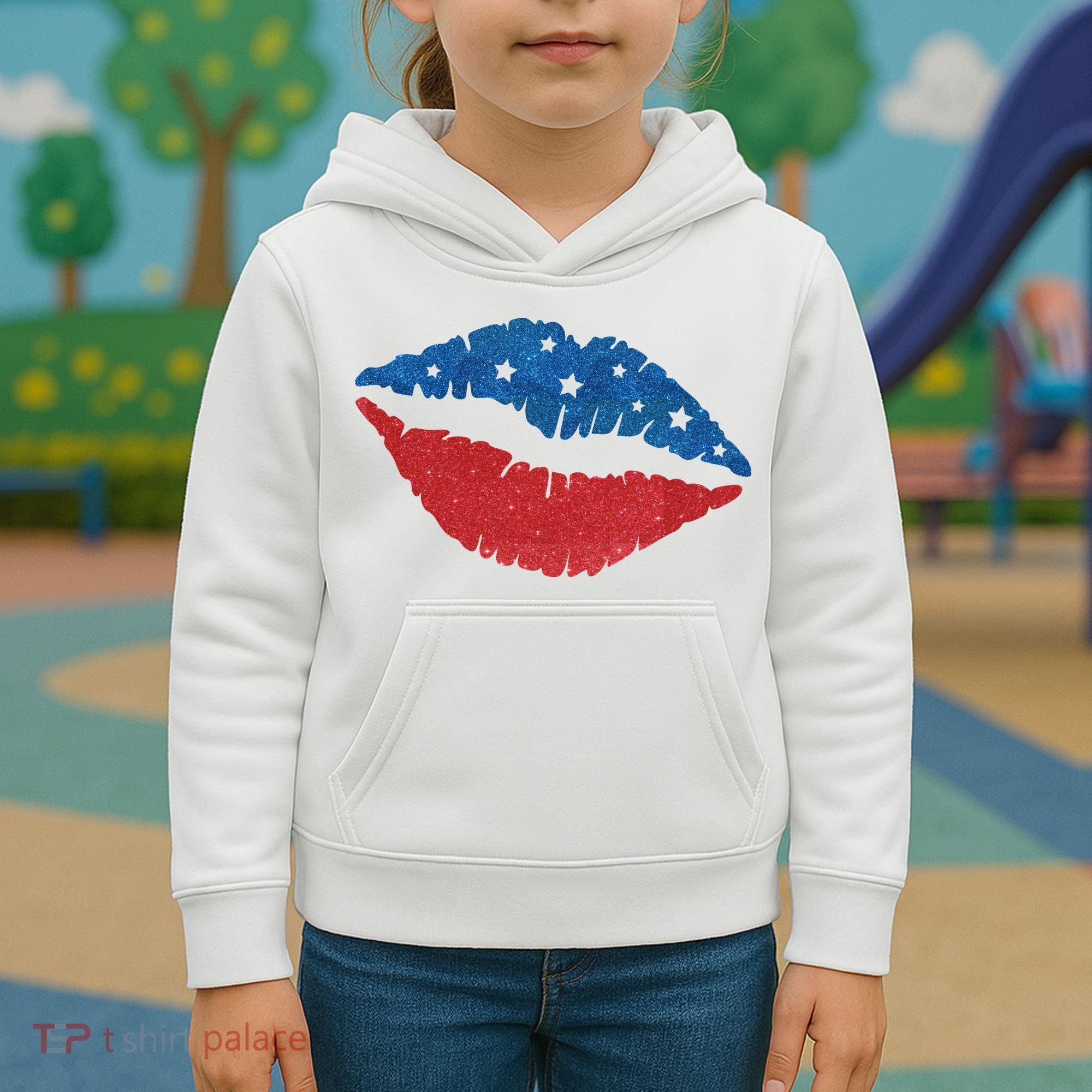 4th Of July Lips Celebration Kids Hoodie