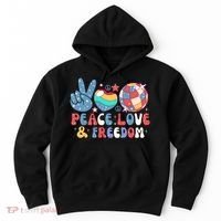 4th Of July Retro Peace Love & Freedom Gift Hoodie thumb 0