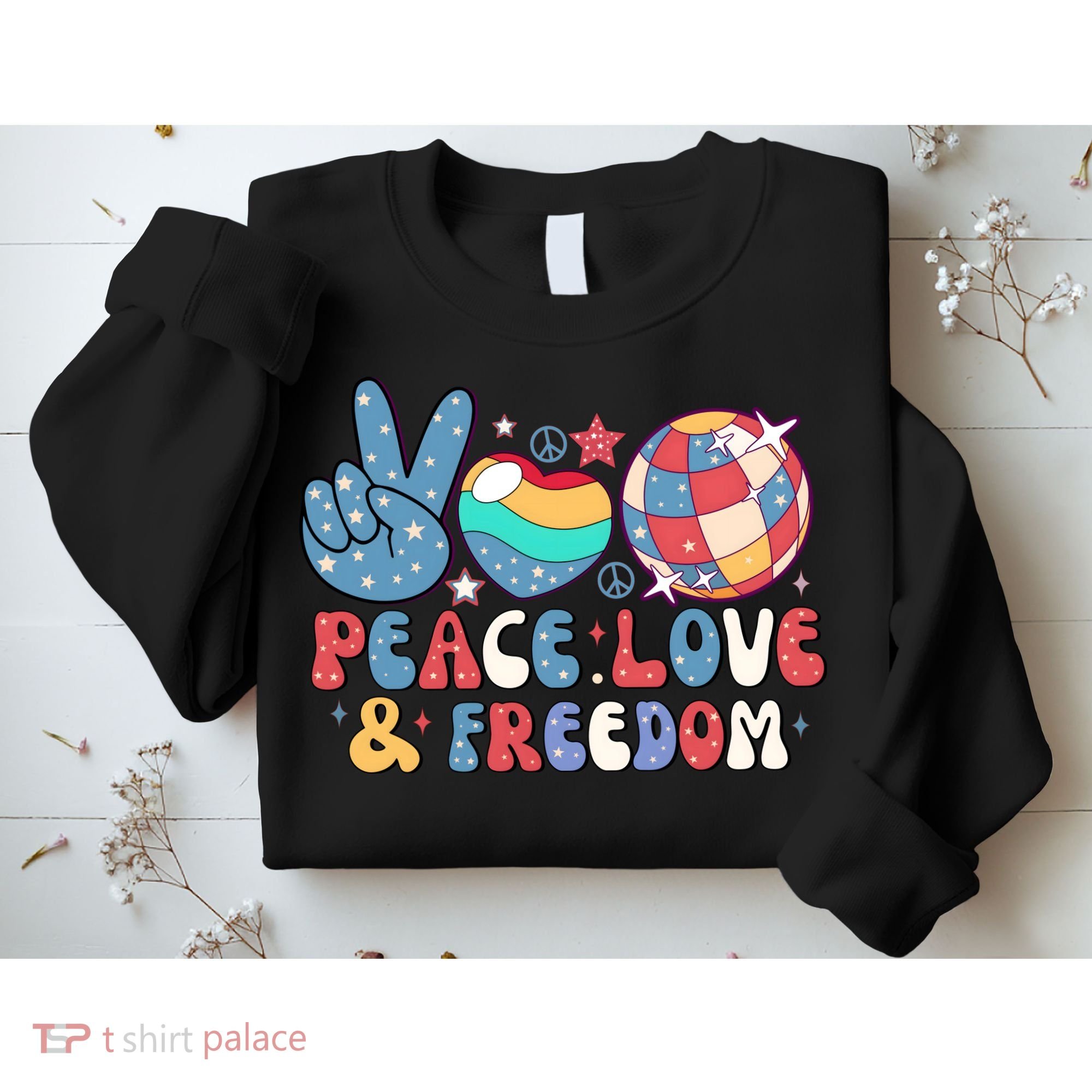 4th Of July Retro Peace Love & Freedom Gift Sweatshirt