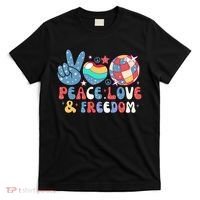 4th Of July Retro Peace Love & Freedom Gift T-Shirt thumb 0