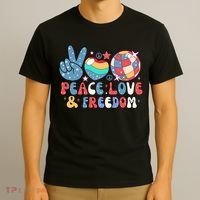 4th Of July Retro Peace Love & Freedom Gift T-Shirt thumb 3