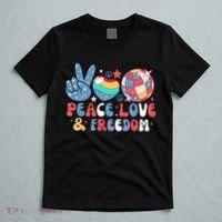4th Of July Retro Peace Love & Freedom Gift T-Shirt thumb 5