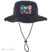 4th Of July Retro Peace Love & Freedom Gift Bucket Hat thumb 0