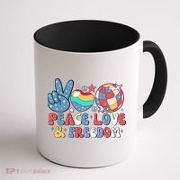 4th Of July Retro Peace Love & Freedom Gift Coffee Mug thumb 1