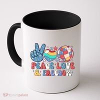 4th Of July Retro Peace Love & Freedom Gift Coffee Mug thumb 0