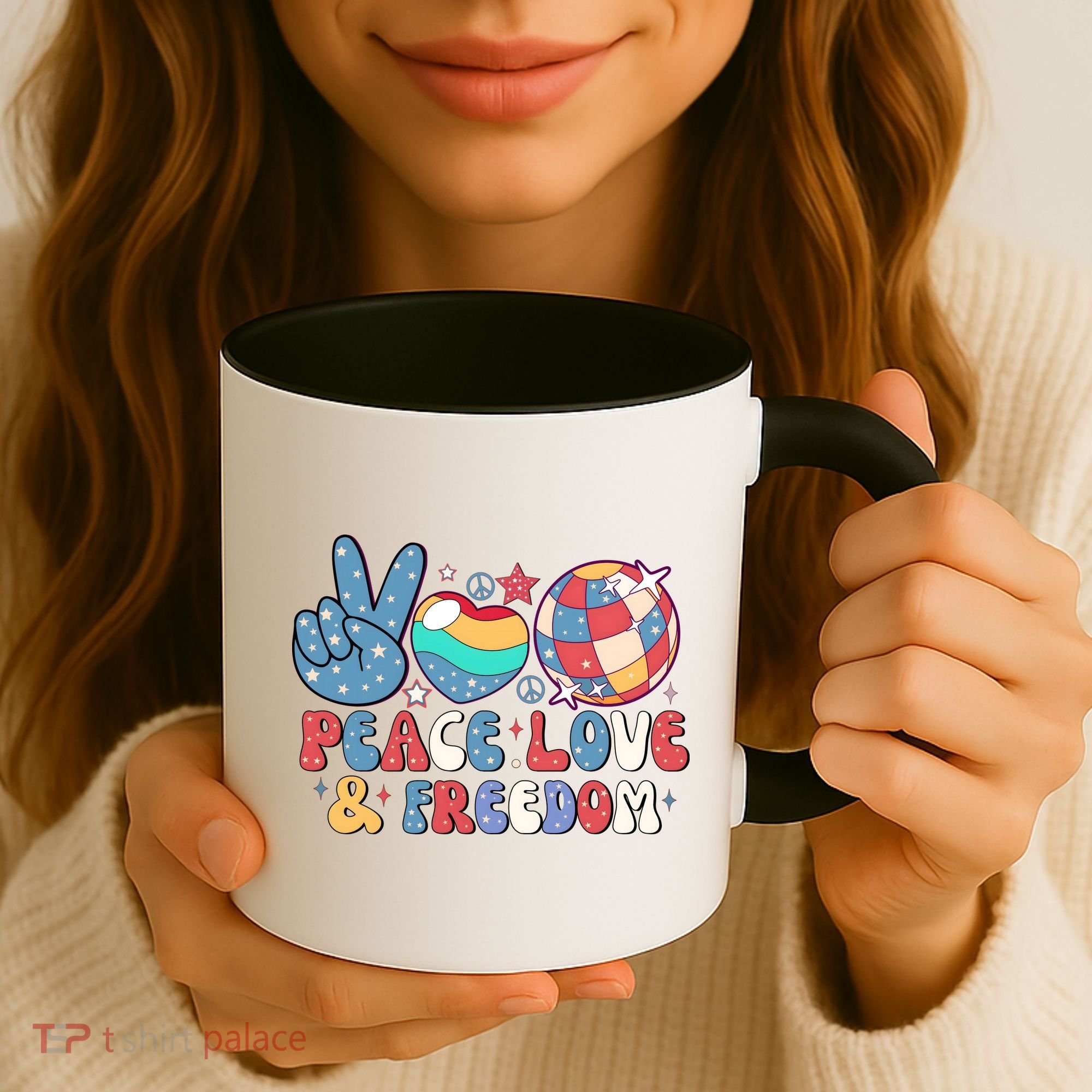 4th Of July Retro Peace Love & Freedom Gift Coffee Mug