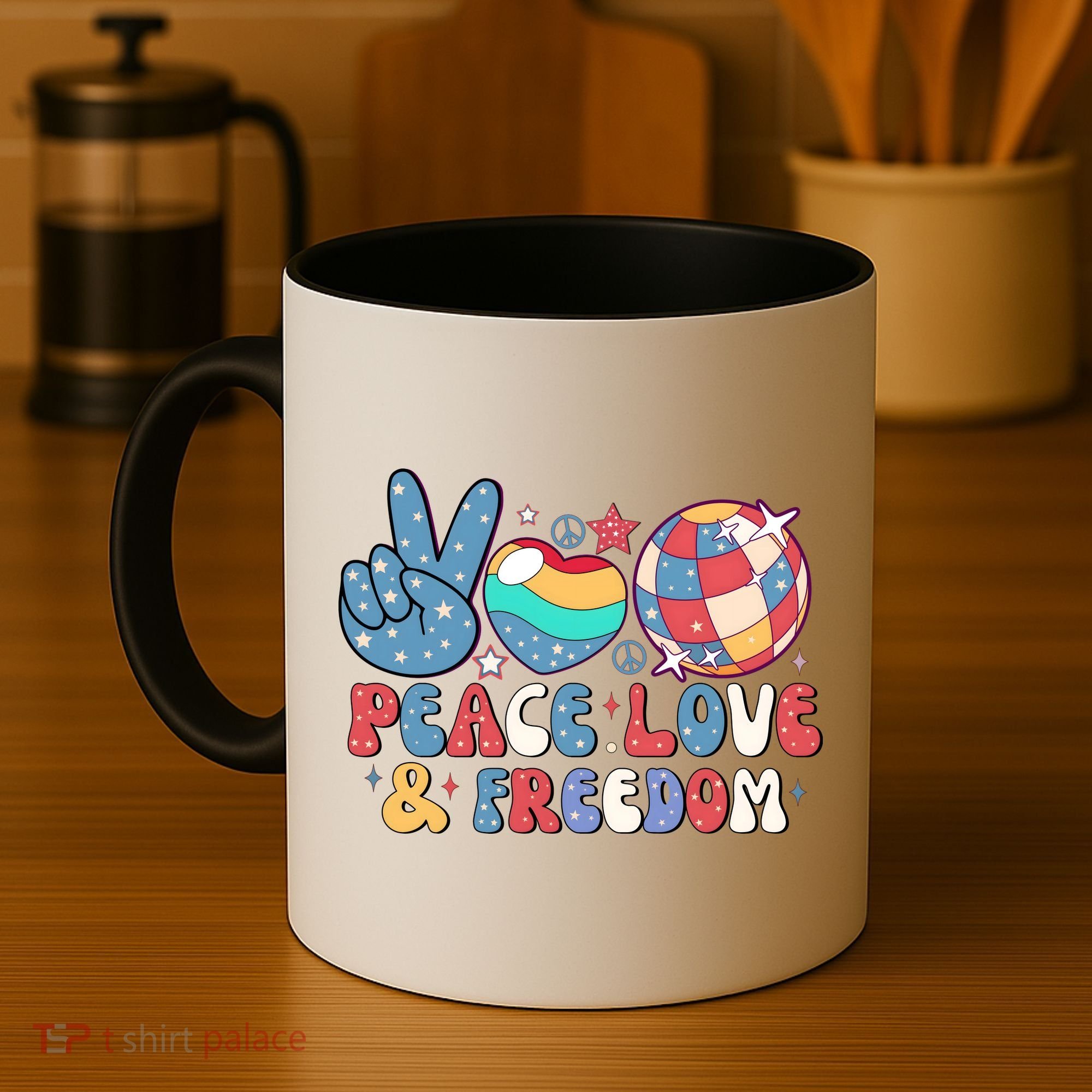 4th Of July Retro Peace Love & Freedom Gift Coffee Mug