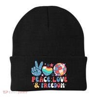 4th Of July Retro Peace Love & Freedom Gift Beanie thumb 0
