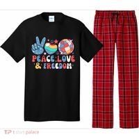 4th Of July Retro Peace Love & Freedom Gift Pajama Set thumb 0