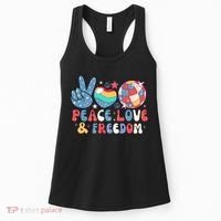 4th Of July Retro Peace Love & Freedom Gift Women's Tank Top thumb 0