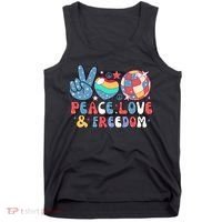 4th Of July Retro Peace Love & Freedom Gift Tank Top thumb 0