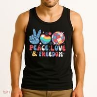 4th Of July Retro Peace Love & Freedom Gift Tank Top thumb 3