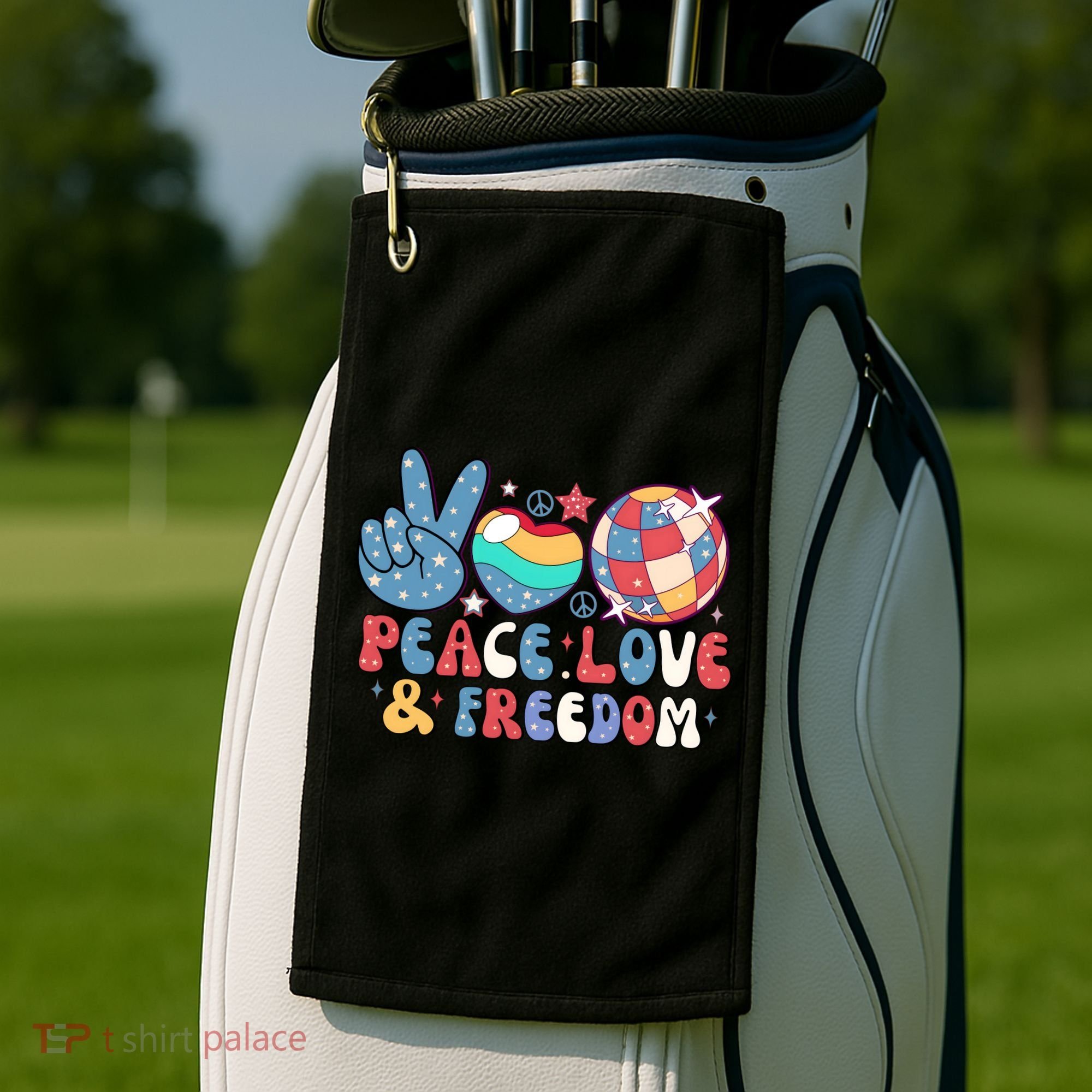 4th Of July Retro Peace Love & Freedom Gift Golf Towel