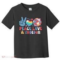 4th Of July Retro Peace Love & Freedom Gift Toddler T-Shirt thumb 0
