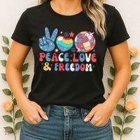 4th Of July Retro Peace Love & Freedom Gift Women's T-Shirt thumb 2