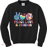 4th Of July Retro Peace Love & Freedom Gift Kids Sweatshirt thumb 0