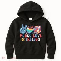 4th Of July Retro Peace Love & Freedom Gift Kids Hoodie thumb 0