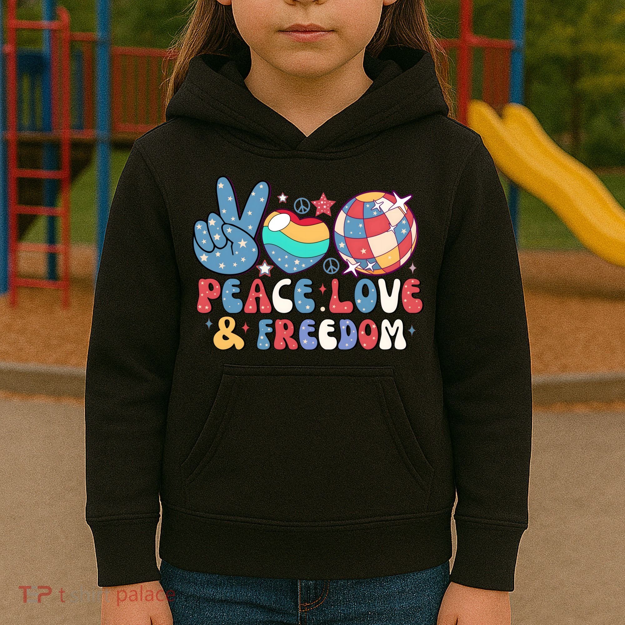 4th Of July Retro Peace Love & Freedom Gift Kids Hoodie