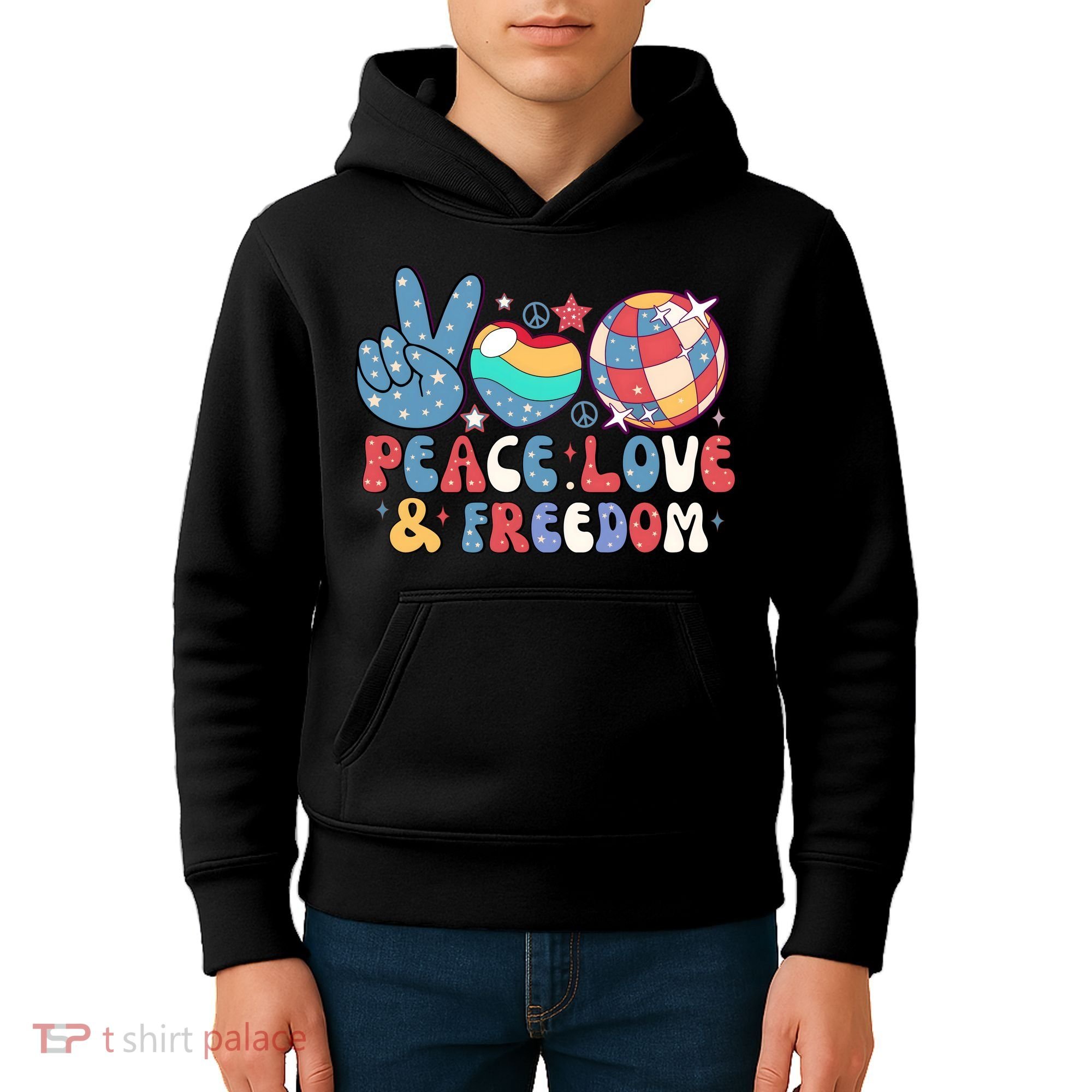 4th Of July Retro Peace Love & Freedom Gift Kids Hoodie