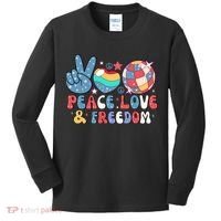 4th Of July Retro Peace Love & Freedom Gift Kids Long Sleeve Shirt thumb 0