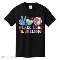 4th Of July Retro Peace Love & Freedom Gift Kids T-Shirt thumb 0