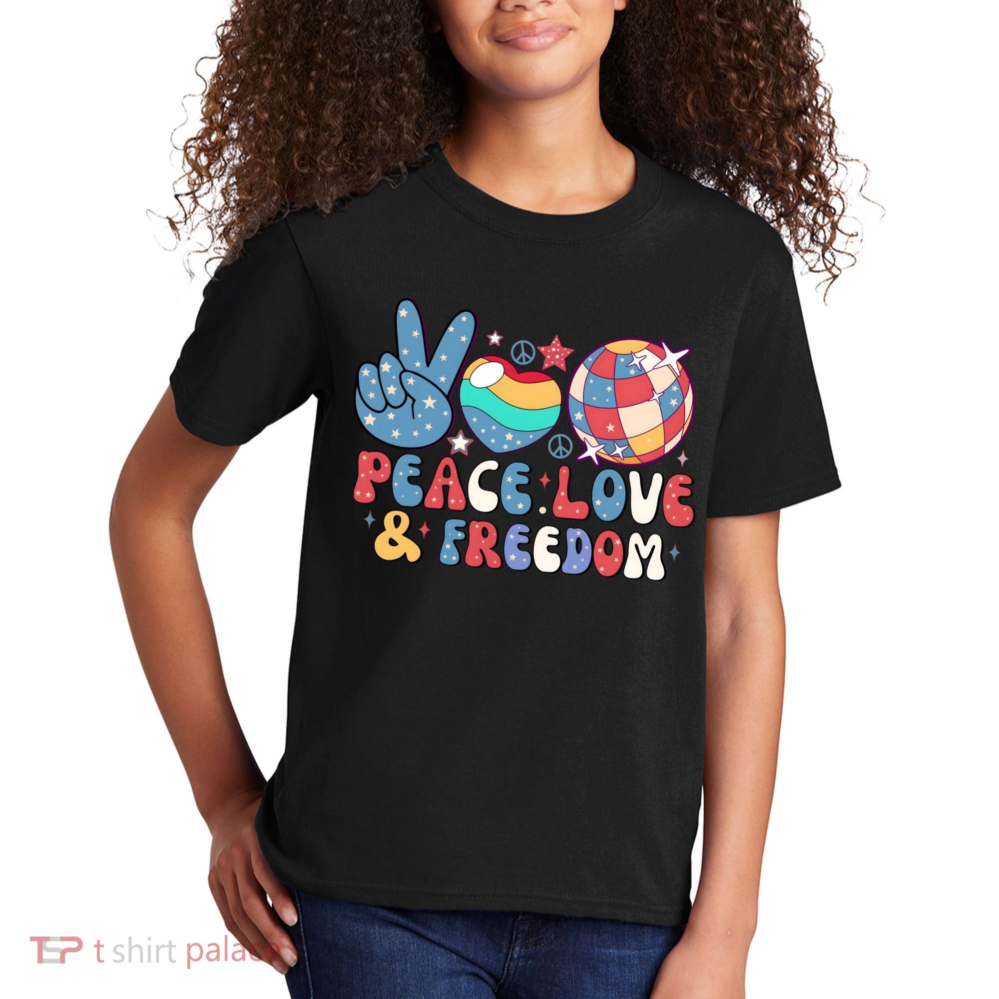 4th Of July Retro Peace Love & Freedom Gift Kids T-Shirt