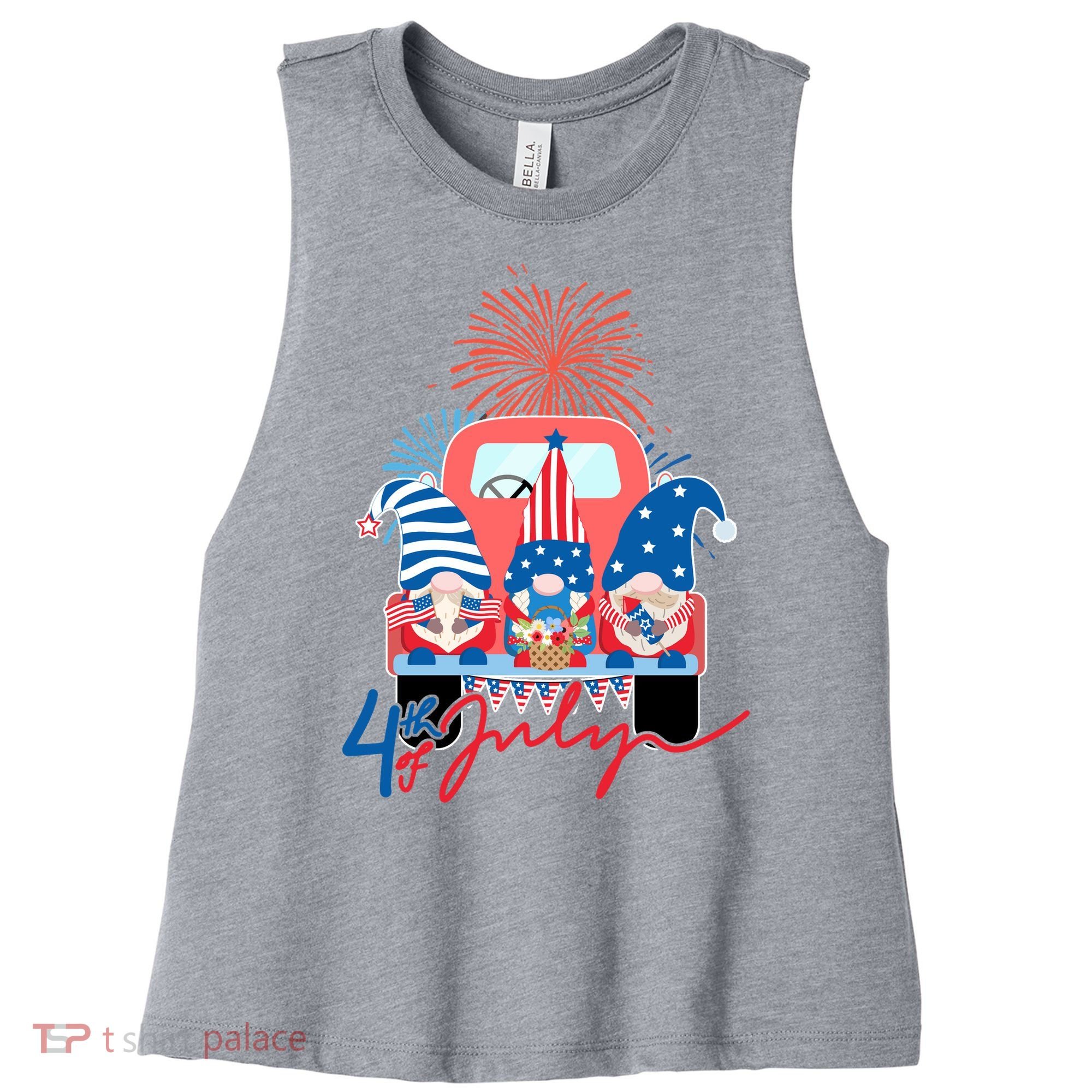 4th Of July Gnome Celebration Women's Racerback Cropped Tank