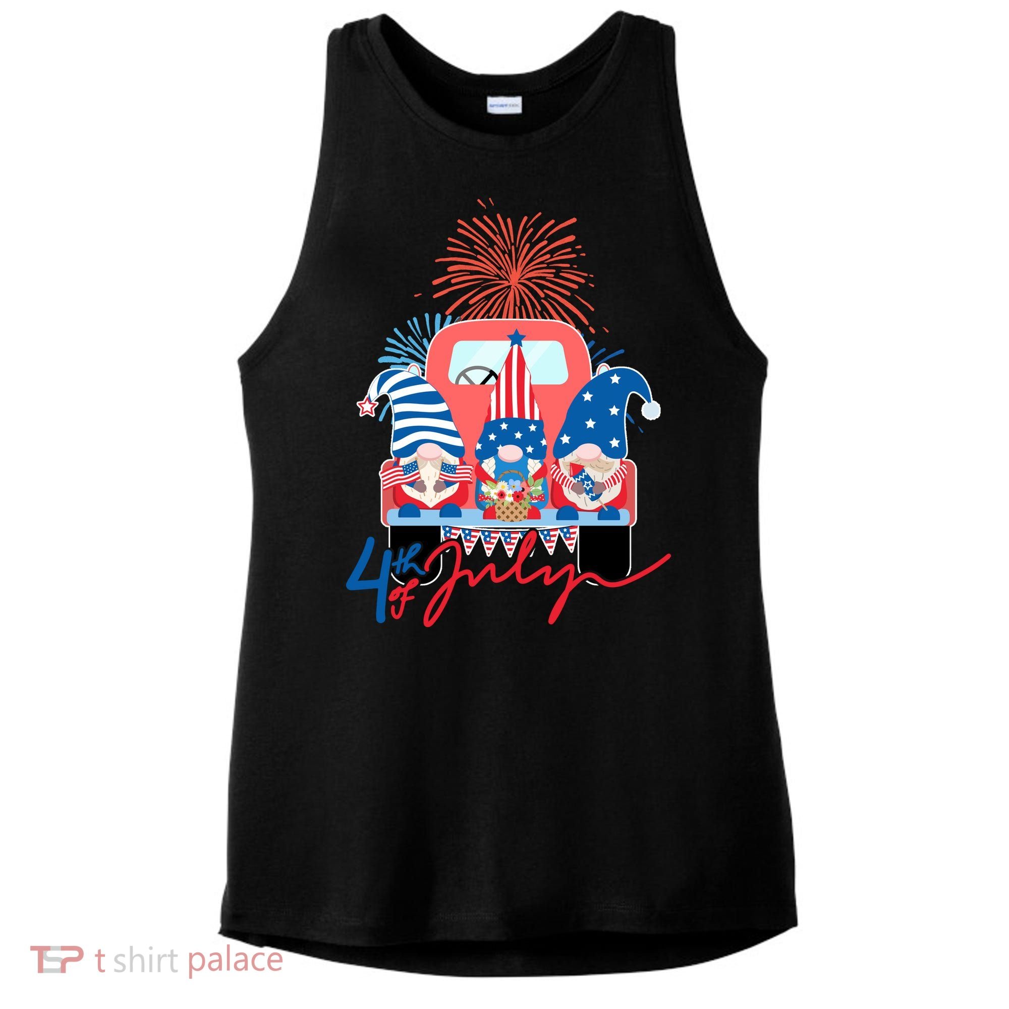4th Of July Gnome Celebration Ladies PosiCharge Tri-Blend Wicking Tank