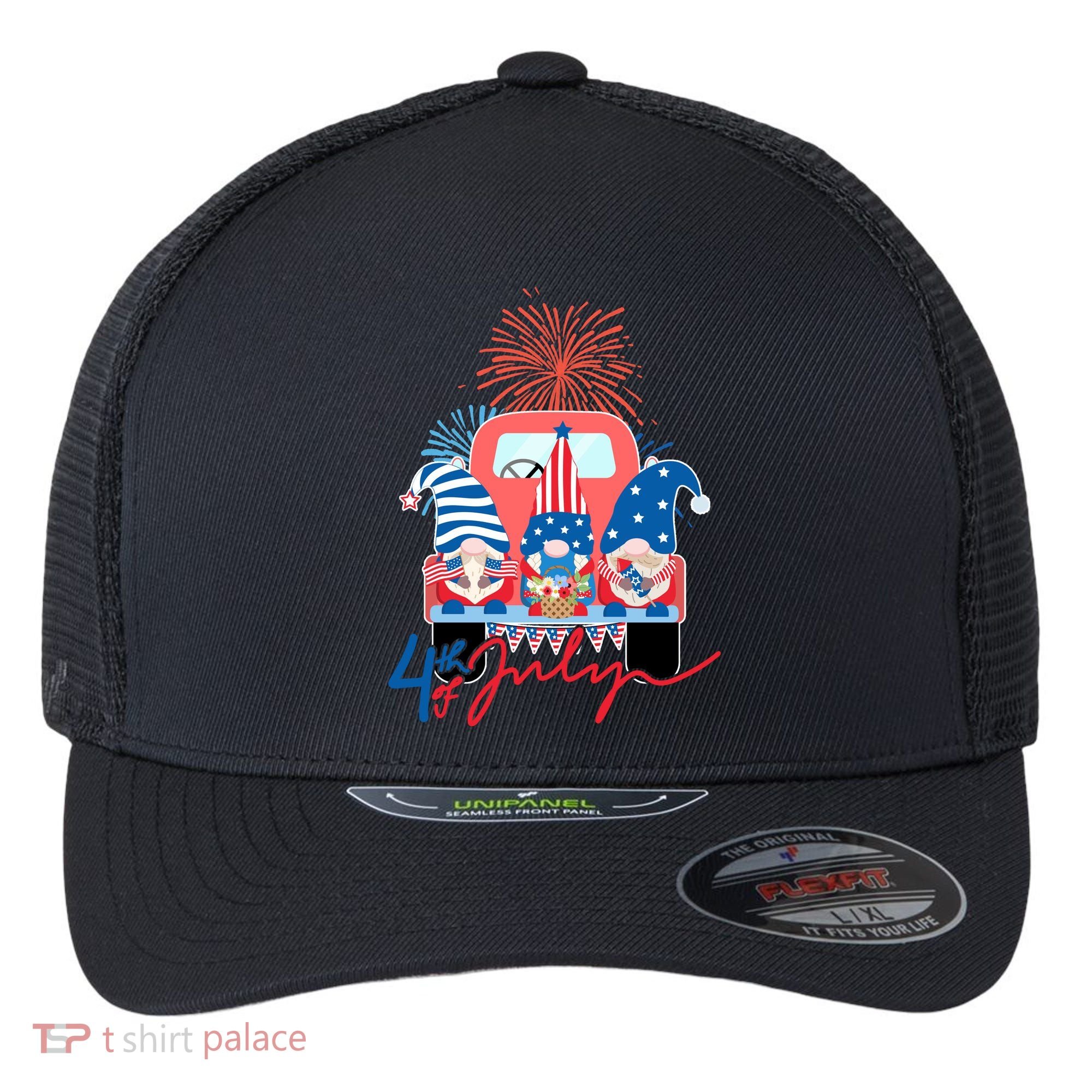 4th Of July Gnome Celebration Flexfit Unipanel Trucker Cap