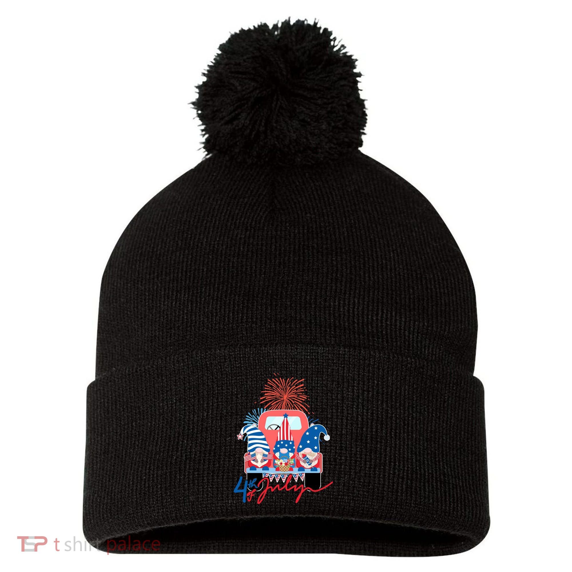 4th Of July Gnome Celebration Pom Pom 12in Knit Beanie